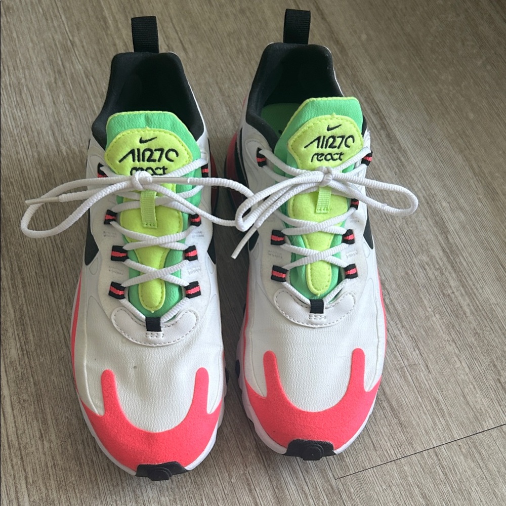 Nike Air Max 270 React White and Neon Sneakers